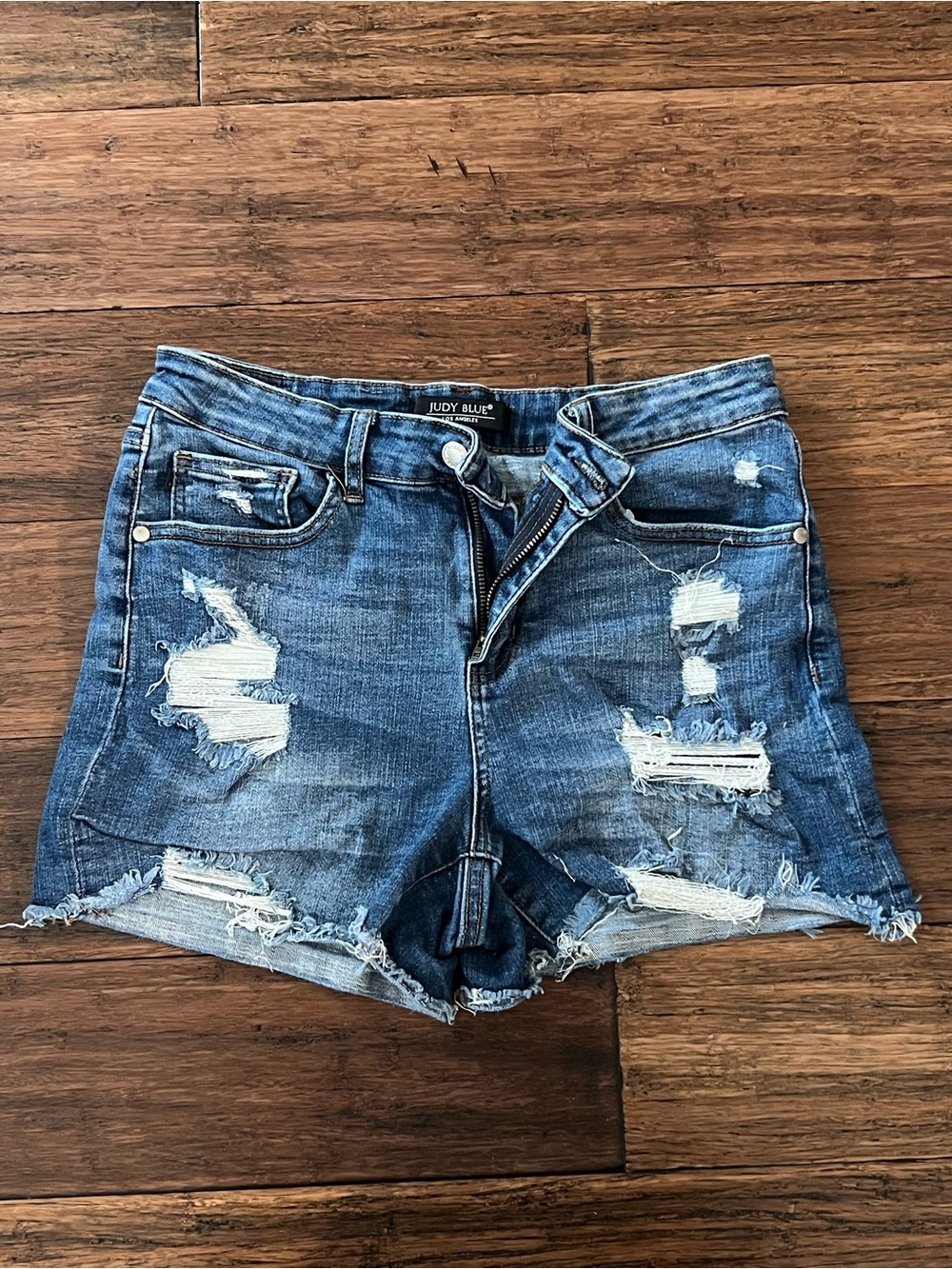 Judy Blue Medium Wash Distressed Denim Shorts